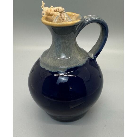 Tumbleweed Pottery Blue Gray Oil Lamp Vessel Vase Small Handle Pitcher Signed - Picture 4 of 10